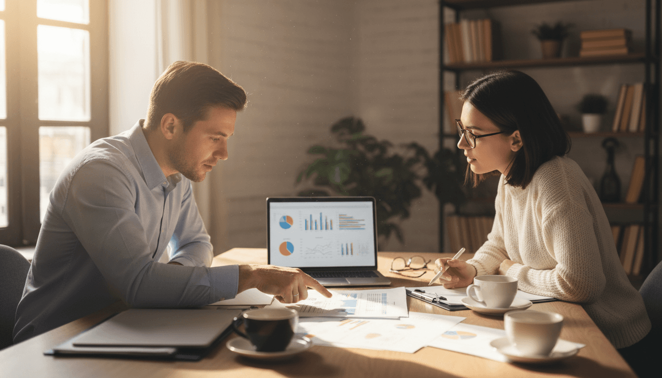 Monthly review session discussing financial results